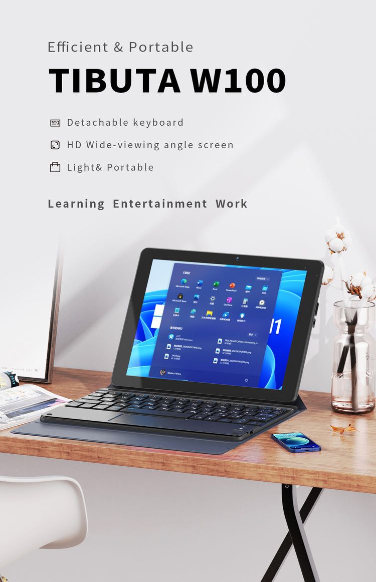  Tibuta W100 Windows 11 Tablet, 8.9 pulgadas Windows Tablet,  pantalla táctil (2048 x 1536 IPS), tableta 2 en 1, 4 GB de RAM, 64 GB ROM,  Intel N4020C, tableta con teclado : Electrónica